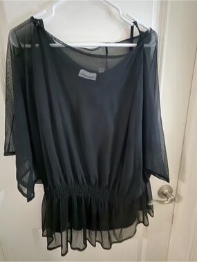 Avenue Black Sheer Blouse with Elastic Waist